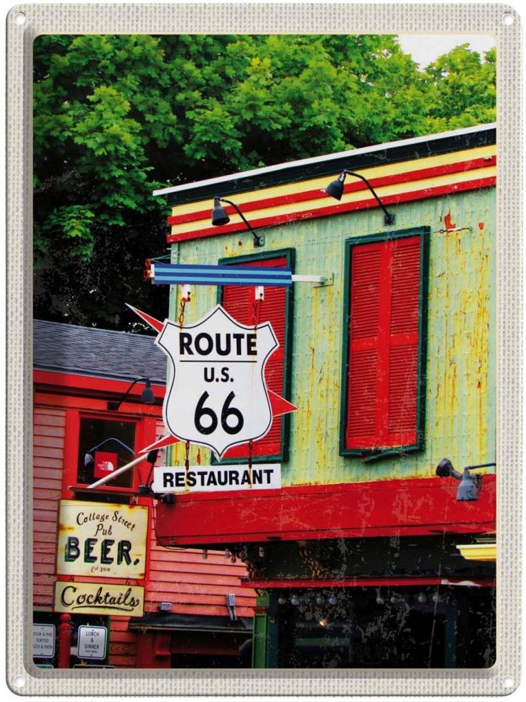[LA-137147] Blechschild 40x30 cm Amerika Route 66 Restaurant Chicago Bildmotiv Reisemotiv Abenteuer Reisen Urlaub