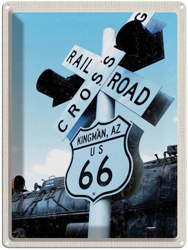 [LA-137152] Blechschild 40x30 cm Amerika Route Urlaub 66 Kingman AZ Crossing Bildmotiv Reisemotiv Abenteuer Reisen
