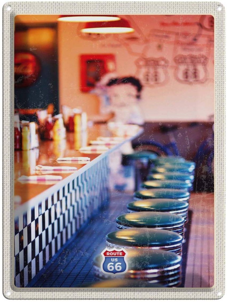 [LA-137158] Blechschild 40x30 cm Amerika USA Urlaub Route 66 Restaurant Cafe Bildmotiv Reisemotiv Abenteuer Reisen