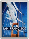 Blechschild 40x30 cm San Francisco USA Urlaub Brücke Flugzeug Himmel Bildmotiv Reisemotiv Abenteuer Reisen Amerika
