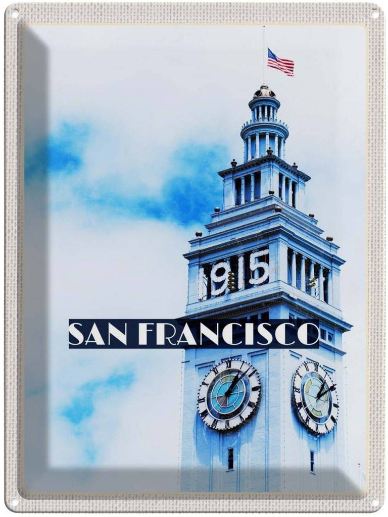 [LA-137168] Blechschild 40x30 cm San Francisco Amerika USA Urlaub Gebäude Flagge Turm Bildmotiv Reisemotiv Abenteuer Reisen