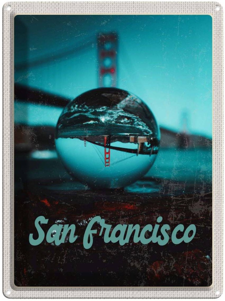 [LA-137171] Blechschild 40x30 cm San Francisco Amerika USA Urlaub Brücke Meer Kurgel Trip Bildmotiv Reisemotiv Abenteuer Reisen