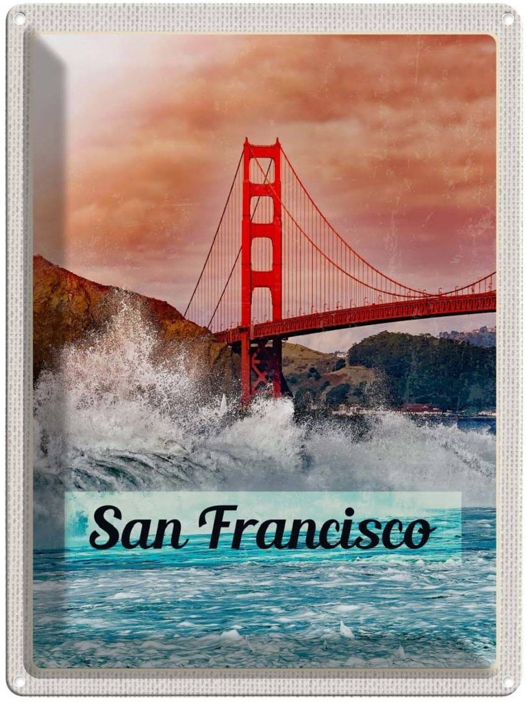 [LA-137172] Blechschild 40x30 cm San Francisco USA Urlaub Wellen Meer Brücke Bildmotiv Reisemotiv Abenteuer Reisen Amerika