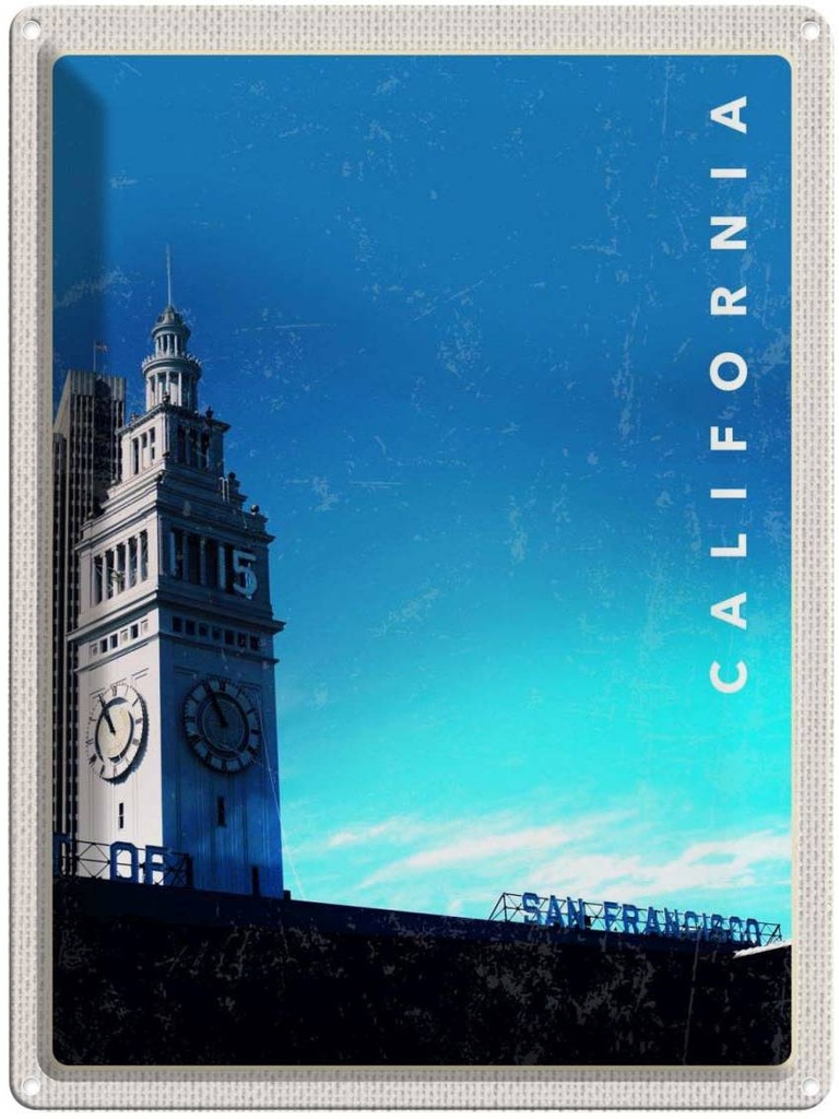 [LA-137176] Blechschild 40x30 cm San Francisco USA Urlaub Californien Uhr Turm Bildmotiv Reisemotiv Abenteuer Reisen Amerika