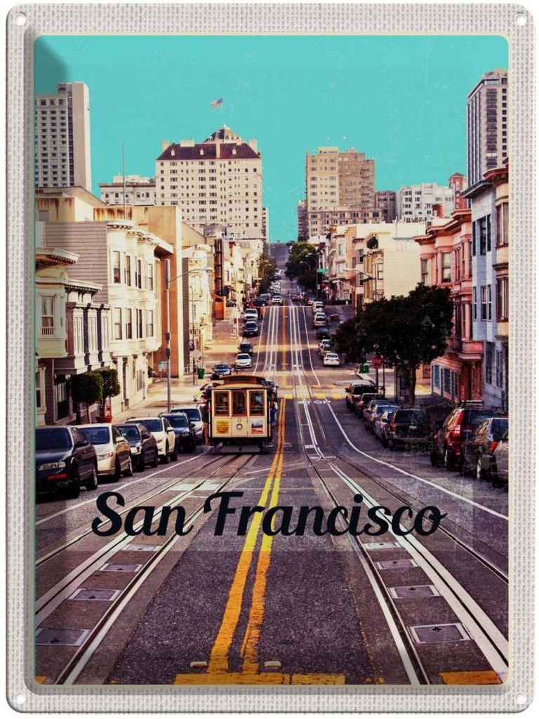 [LA-137178] Blechschild 40x30 cm San Francisco USA Urlaub Stadt Straße Straßenbahn Bildmotiv Reisemotiv Abenteuer Reisen Amerika