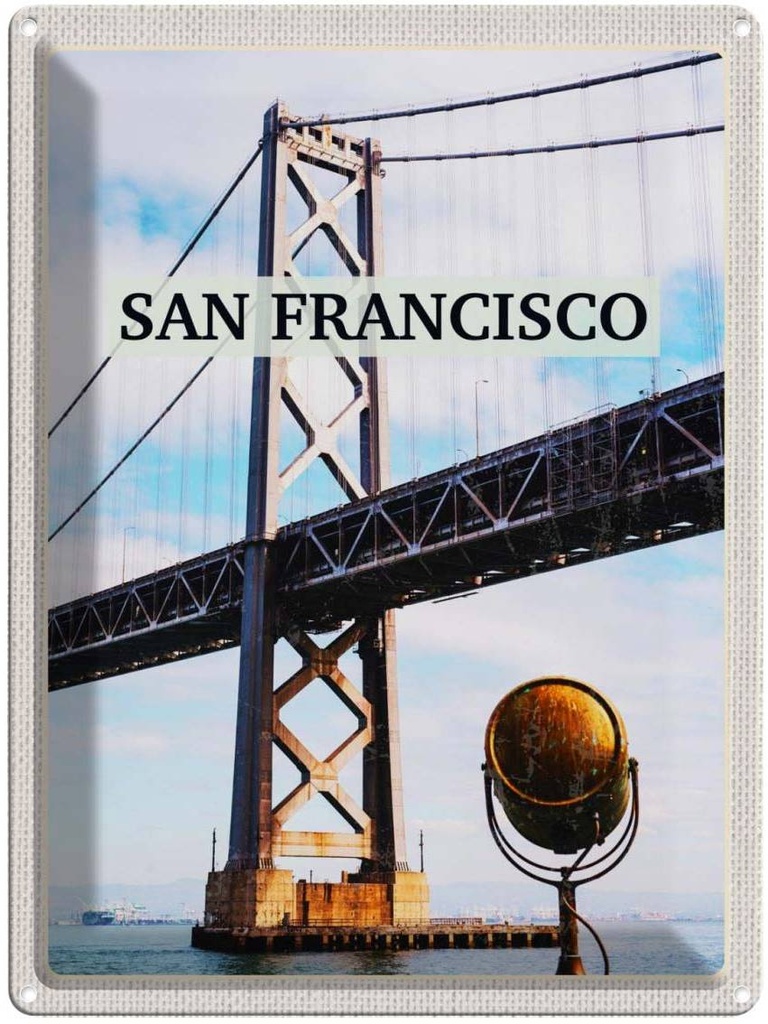 [LA-137179] Blechschild 40x30 cm San Francisco USA Urlaub Alcatraz Brücke Meer Bildmotiv Reisemotiv Abenteuer Reisen Amerika