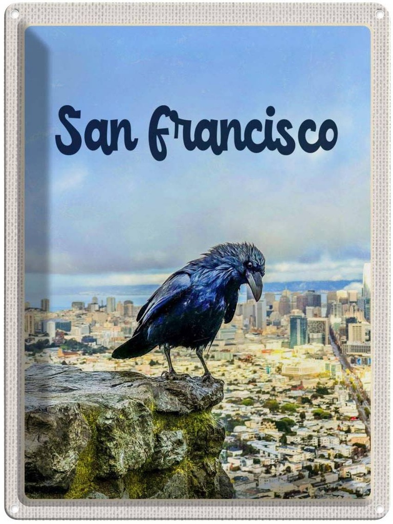 [LA-137180] Blechschild 40x30 cm San Francisco Amerika USA Urlaub Aussicht auf Stadt Rabe Bildmotiv Reisemotiv Abenteuer Reisen