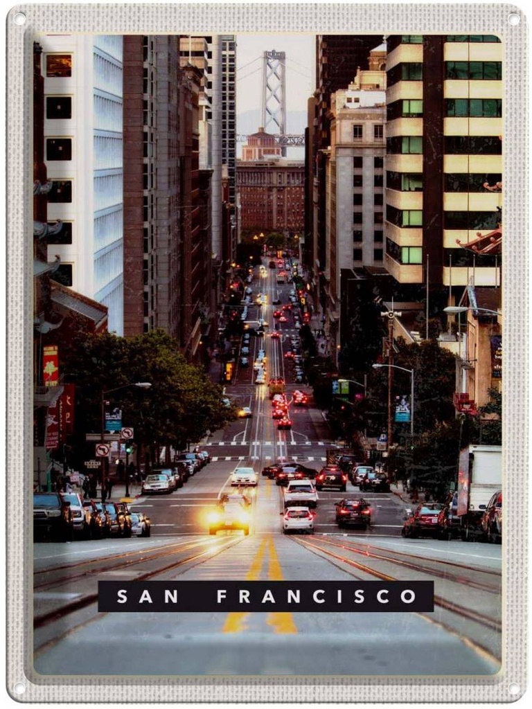 [LA-137181] Blechschild 40x30 cm San Francisco USA Urlaub Straße Autos Stadt Bildmotiv Reisemotiv Abenteuer Reisen Amerika