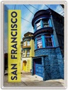 Blechschild 40x30 cm San Francisco Amerika USA Urlaub Häuser blau gelb Bildmotiv Reisemotiv Abenteuer Reisen