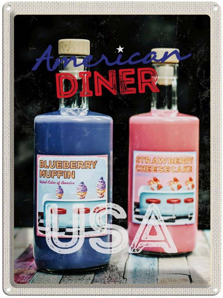 [LA-137240] Blechschild 40x30 cm Amerika Diner USA Urlaub American Restaurant blau Muffin Bildmotiv Reisemotiv Abenteuer Reisen