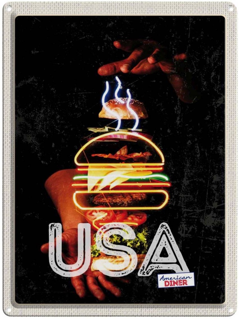 [LA-137241] Blechschild 40x30 cm Amerika USA Urlaub American Bürger Gerichte Bildmotiv Reisemotiv Abenteuer Reisen