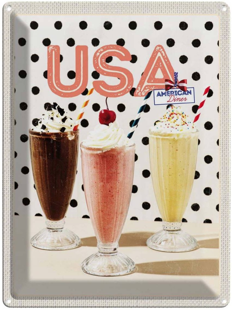 [LA-137244] Blechschild 40x30 cm Amerika Milchshake Urlaub Vanille Schokolade Bildmotiv Reisemotiv Abenteuer Reisen USA