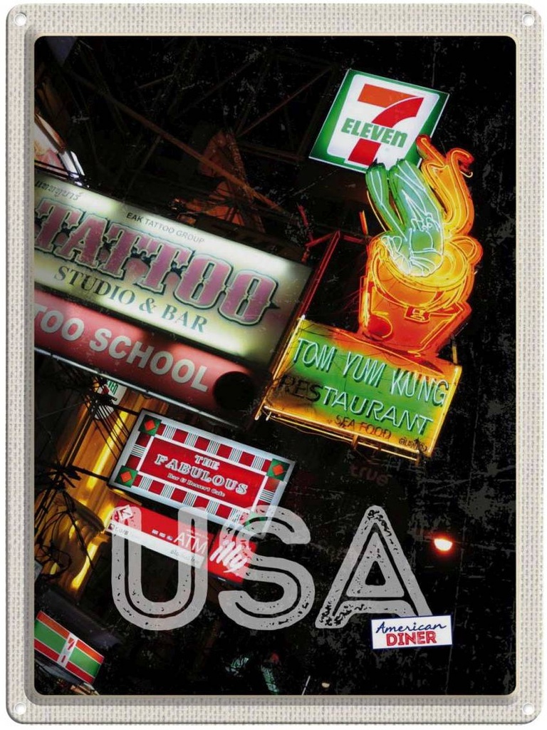 [LA-137245] Blechschild 40x30 cm Amerika Tattoo USA Urlaub American Diner Restaurant 90er Bildmotiv Reisemotiv Abenteuer Reisen