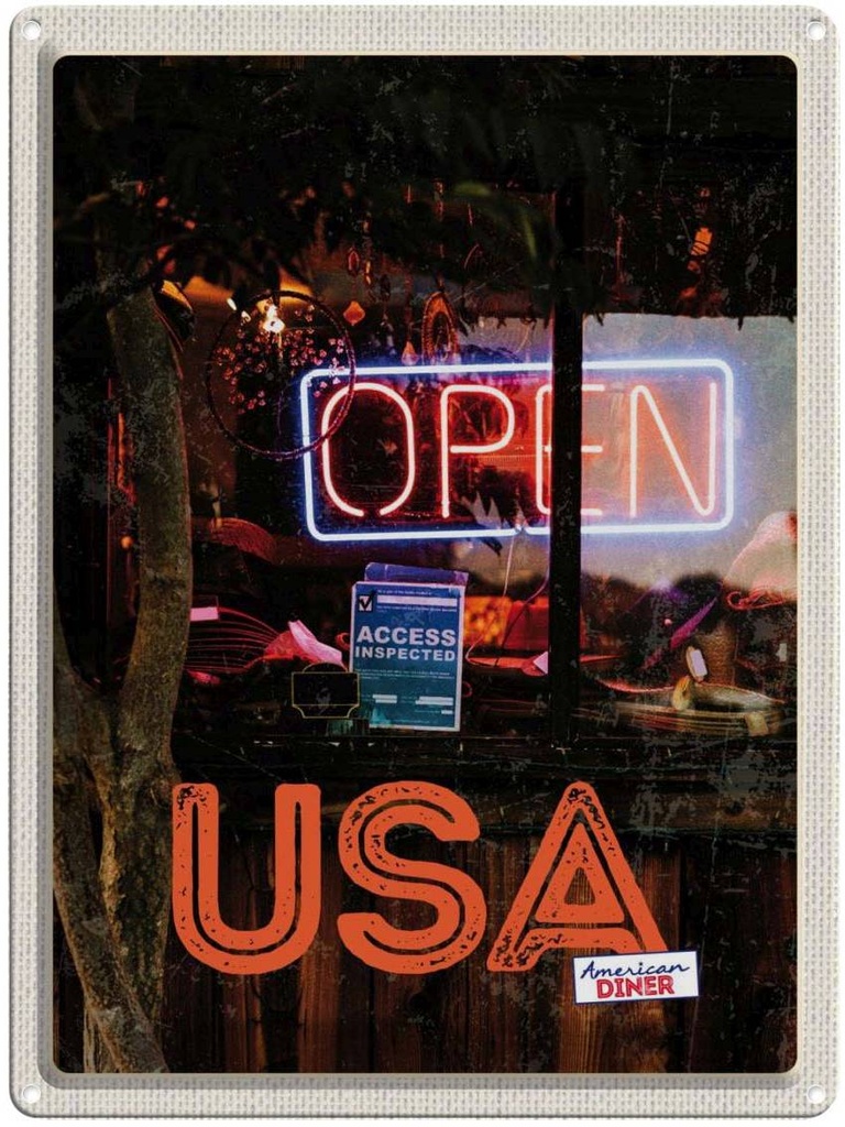 [LA-137247] Blechschild 40x30 cm Amerika Open USA Urlaub Kaffee Kuchen Gerichte Bildmotiv Reisemotiv Abenteuer Reisen