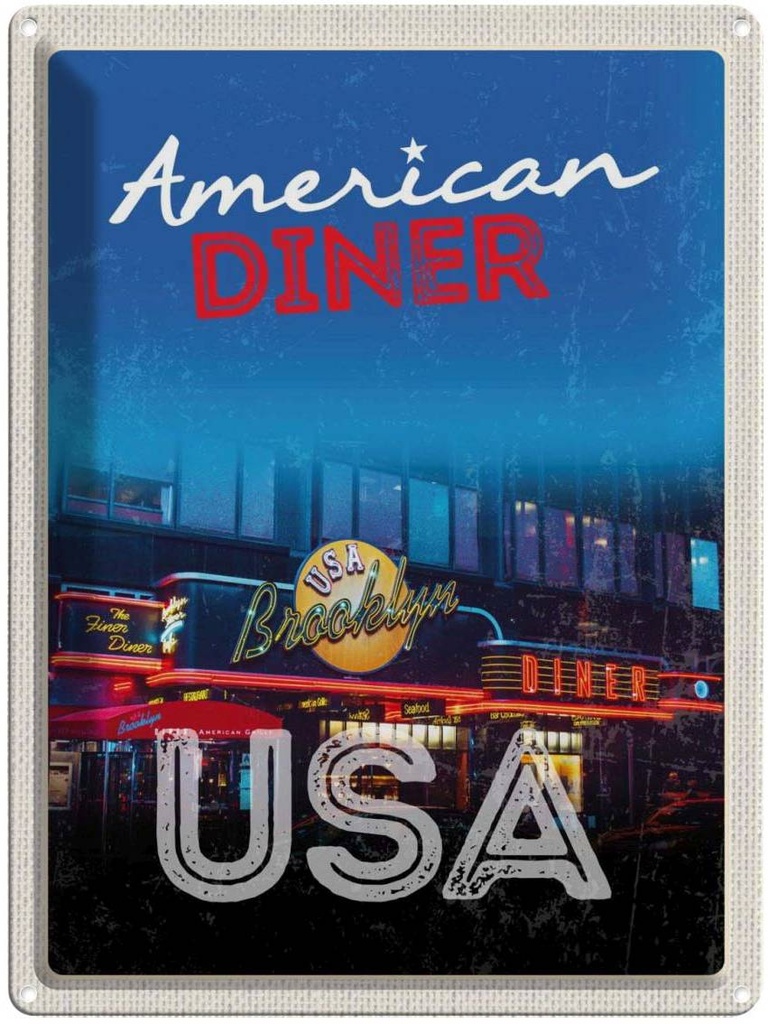 [LA-137253] Blechschild 40x30 cm USA Broklyn Urlaub Restaurant Diner Essen Bildmotiv Reisemotiv Abenteuer Reisen Amerika