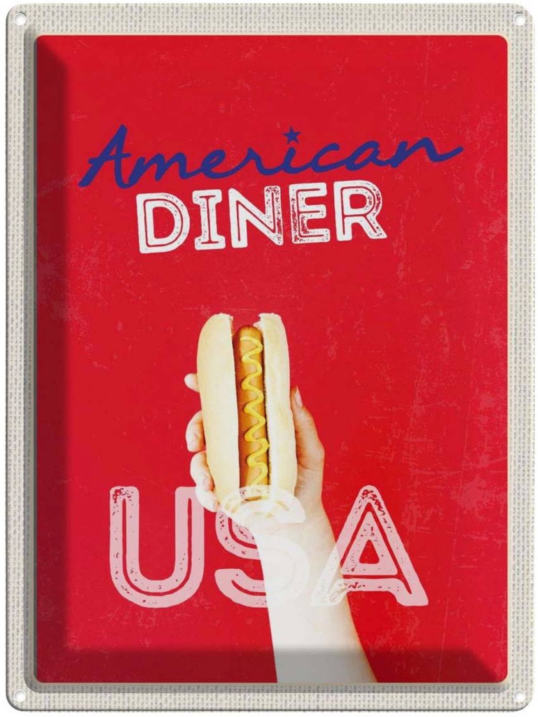 [LA-137257] Blechschild 40x30 cm Amerika USA Reisen Urlaub Hot Dog Fast Food Gericht Bildmotiv Reisemotiv Abenteuer