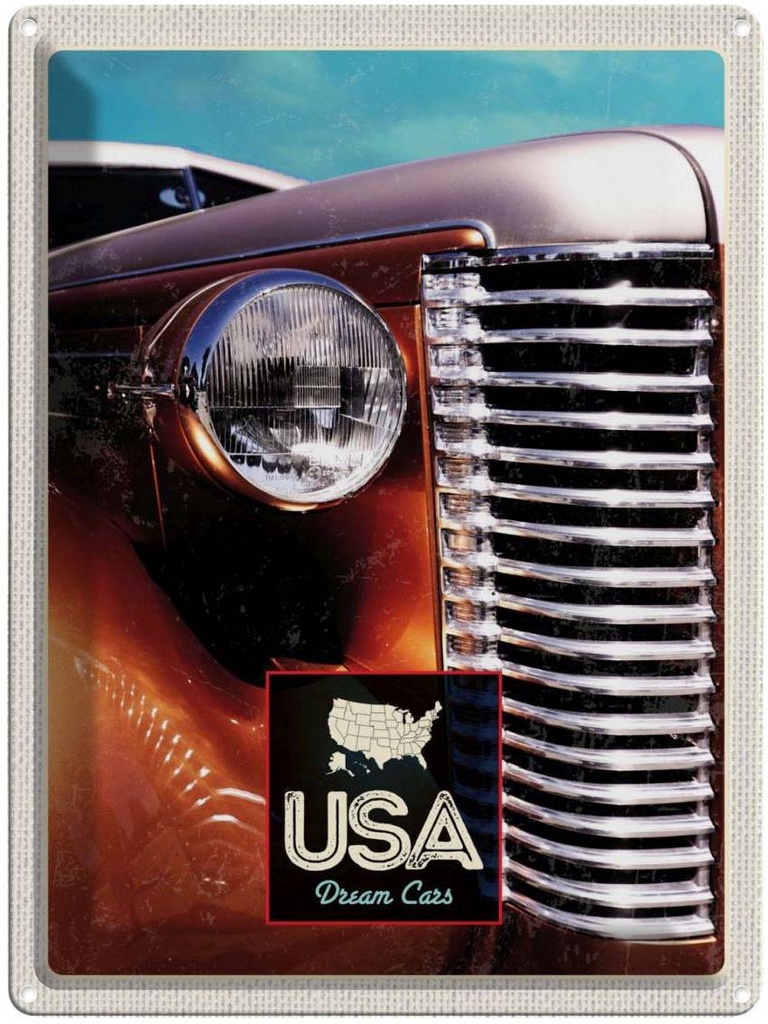 [LA-137264] Blechschild 40x30 cm USA Amerika Urlaub Auto braun Oldtimer Bildmotiv Reisemotiv Abenteuer Reisen