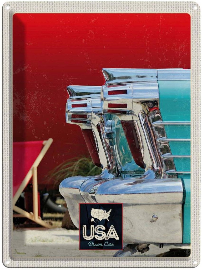 [LA-137268] Blechschild 40x30 cm Amerika Oldtimer Urlaub blau silber Bildmotiv Reisemotiv Abenteuer Reisen USA