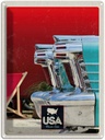 Blechschild 40x30 cm Amerika Oldtimer Urlaub blau silber Bildmotiv Reisemotiv Abenteuer Reisen USA