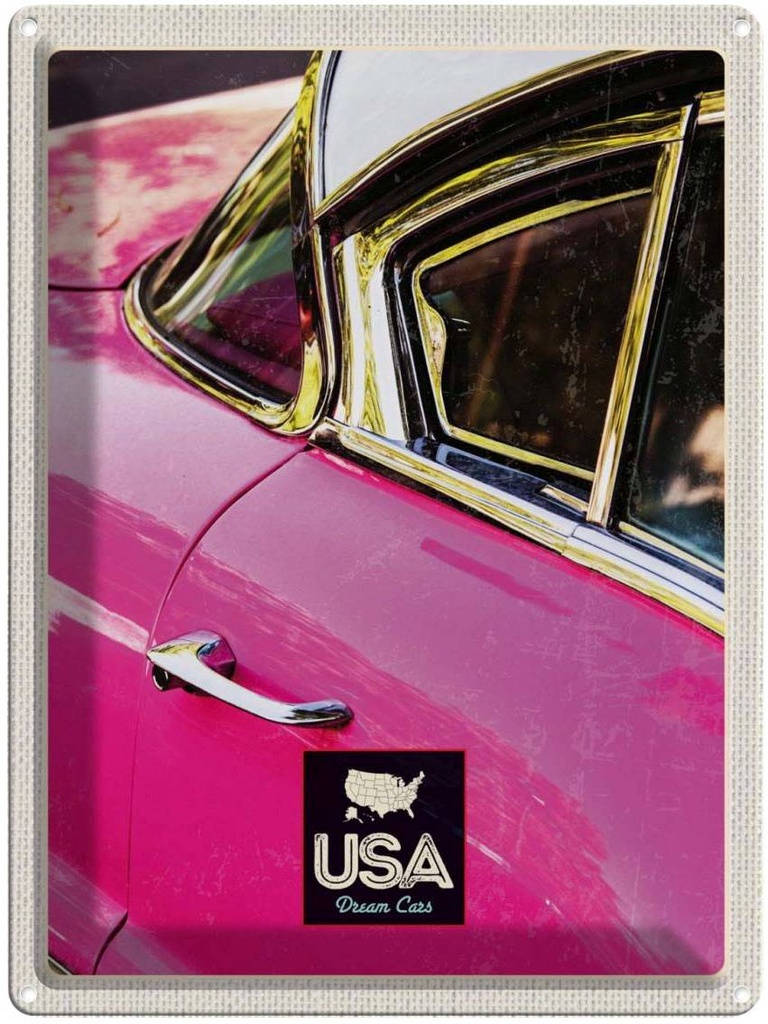 [LA-137269] Blechschild 40x30 cm Amerika Oldtimer Urlaub rosa silber Bildmotiv Reisemotiv Abenteuer Reisen USA