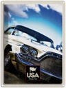 Blechschild 40x30 cm Amerika Oldtimer Urlaub 90er silber Bildmotiv Reisemotiv Abenteuer Reisen USA
