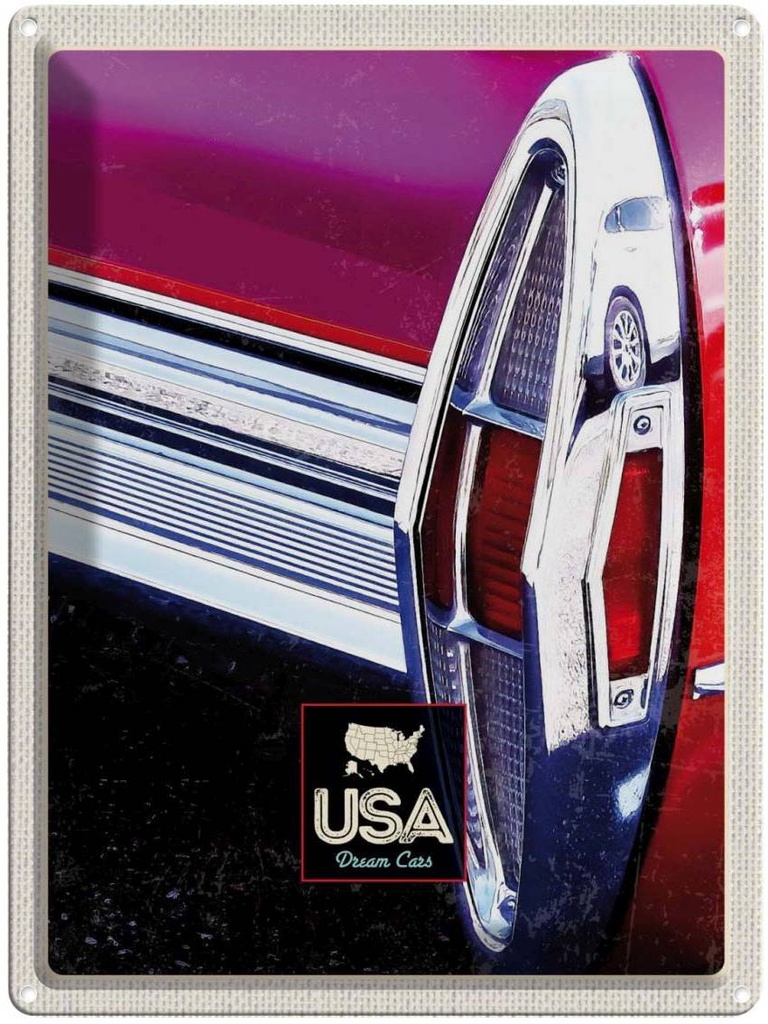 [LA-137272] Blechschild 40x30 cm Amerika Oldtimer USA Urlaub Dream Cars rot Bildmotiv Reisemotiv Abenteuer Reisen
