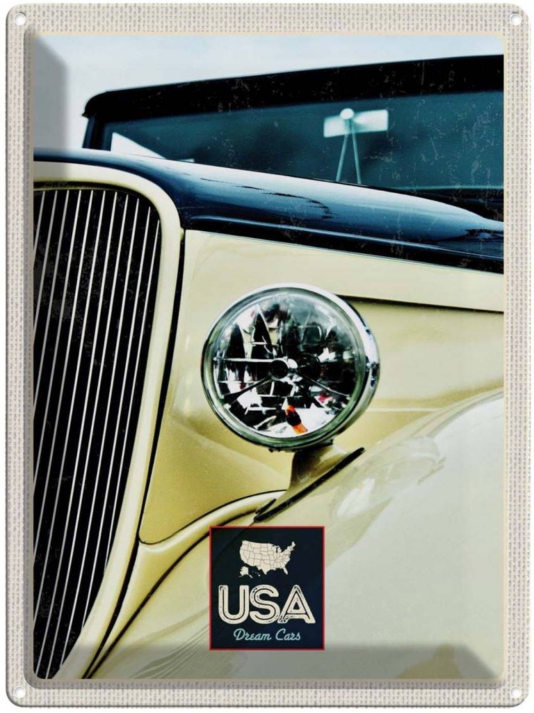 [LA-137277] Blechschild 40x30 cm Amerika Oldtimer Urlaub beige Lampe Bildmotiv Reisemotiv Abenteuer Reisen USA