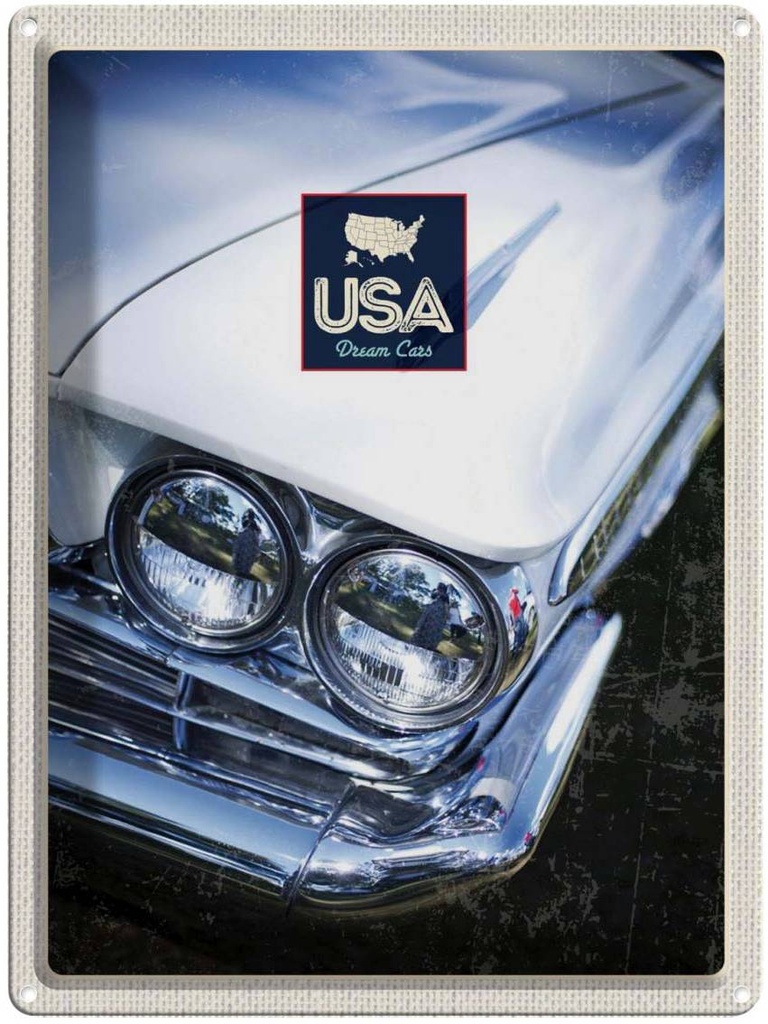 [LA-137279] Blechschild 40x30 cm Amerika Oldtimer USA Urlaub weiß Dream Cars Bildmotiv Reisemotiv Abenteuer Reisen