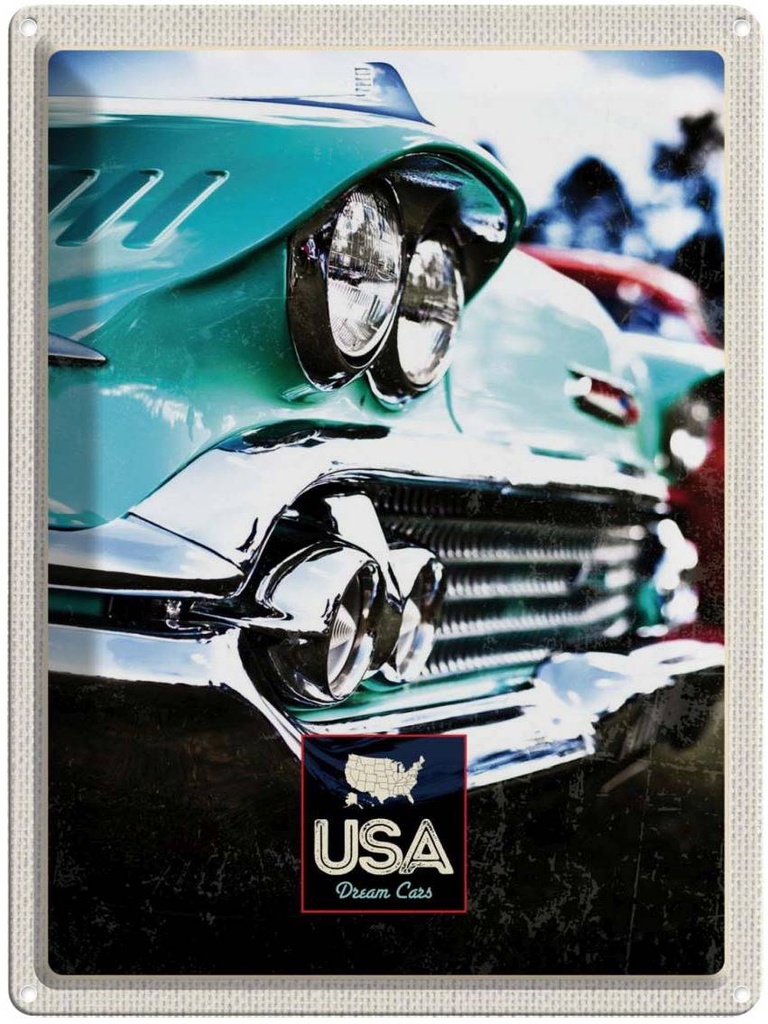 [LA-137280] Blechschild 40x30 cm Amerika Oldtimer Urlaub grün Bildmotiv Reisemotiv Abenteuer Reisen USA