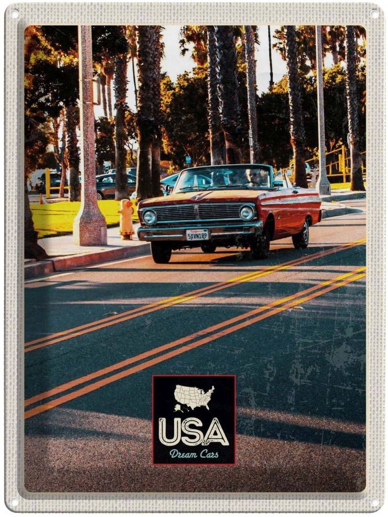 [LA-137283] Blechschild 40x30 cm Amerika Oldtimer USA Urlaub Straße Caprio rot Bildmotiv Reisemotiv Abenteuer Reisen
