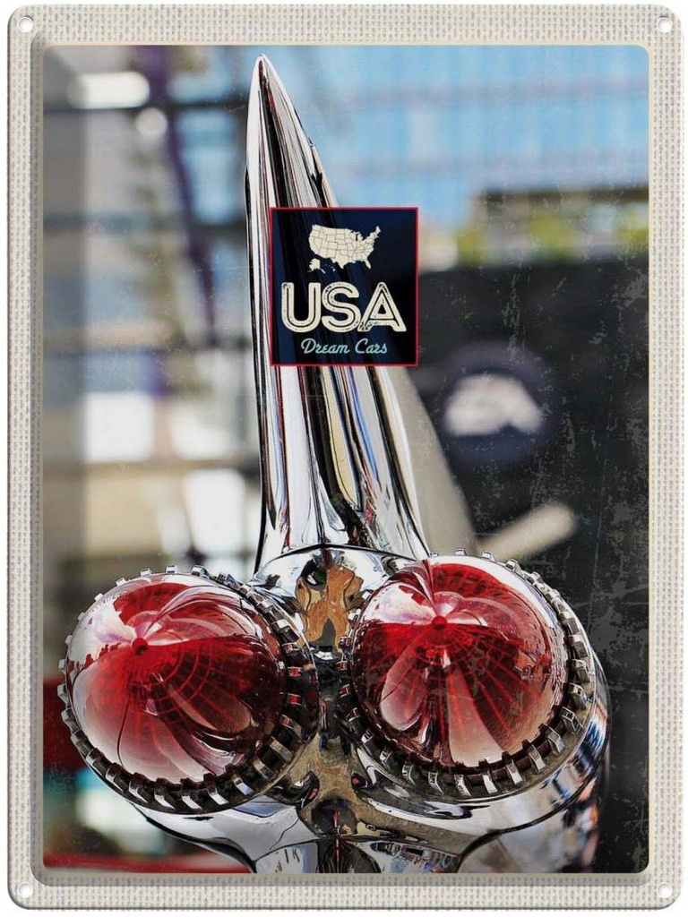 [LA-137284] Blechschild 40x30 cm Amerika Oldtimer USA Urlaub 90er silber PKW Bildmotiv Reisemotiv Abenteuer Reisen