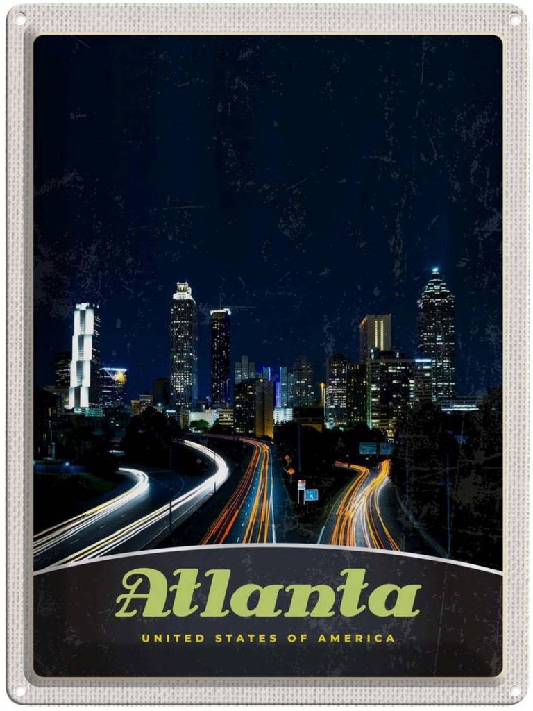 [LA-137291] Blechschild 40x30 cm Atlanta Amerika USA Urlaub Stadt Straße Gebäude Bildmotiv Reisemotiv Abenteuer Reisen