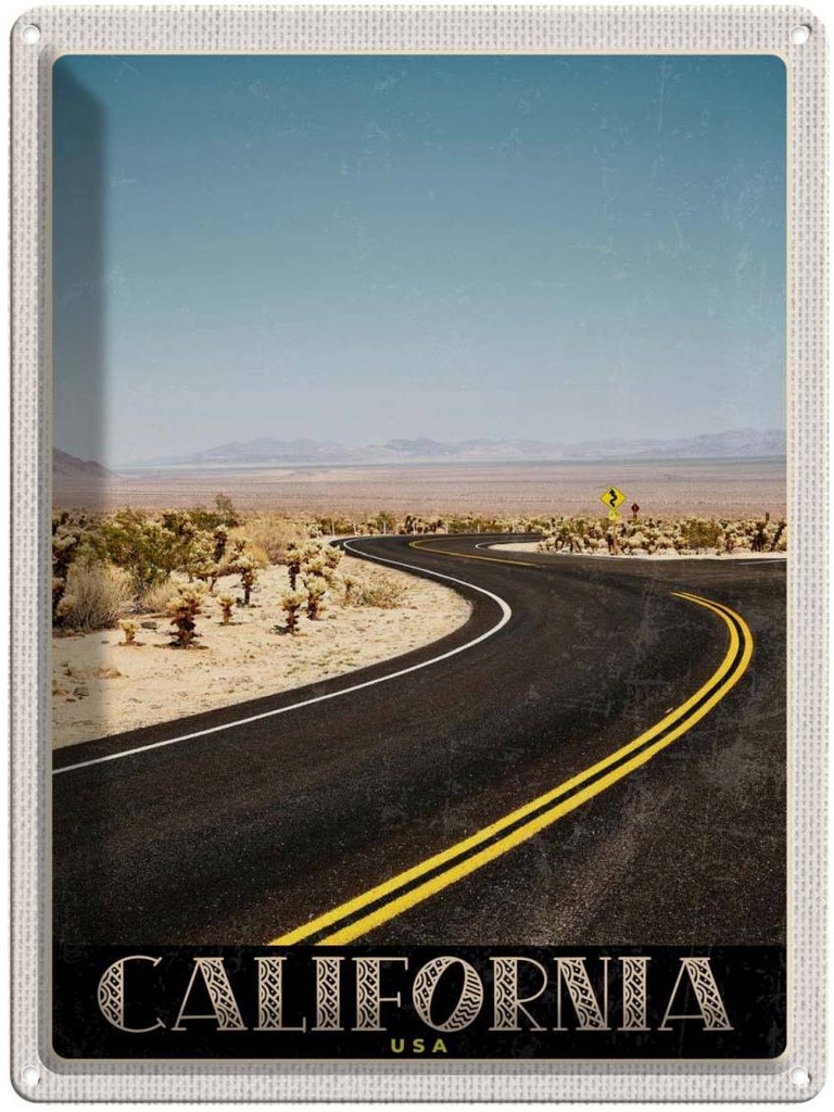 [LA-137322] Blechschild 40x30 cm California Amerika USA Urlaub Strand Straße Wüste Bildmotiv Reisemotiv Abenteuer Reisen