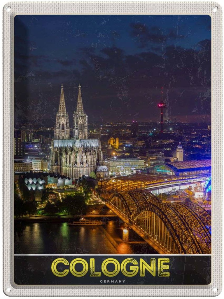 [LA-137345] Blechschild 40x30 cm Köln Deutschland Urlaub Dom Brücke Bahnhof Bildmotiv Reisemotiv Abenteuer Reisen