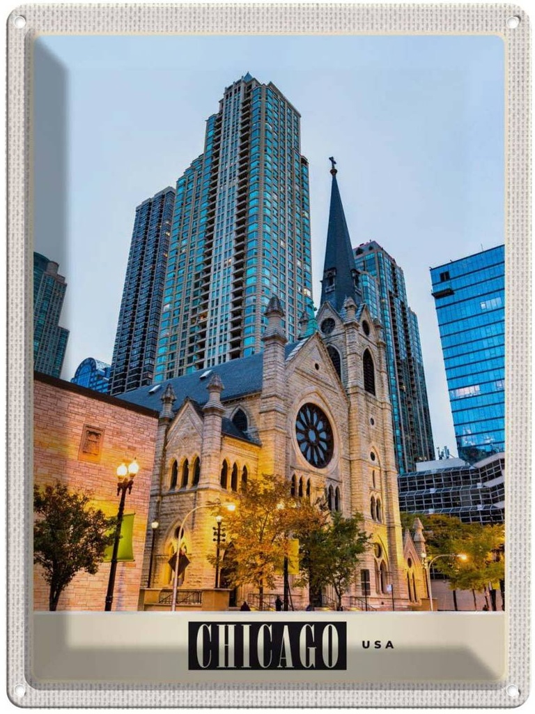 [LA-137346] Blechschild 40x30 cm Chicago Amerika Urlaub Stadt Hochhaus Bildmotiv Reisemotiv Abenteuer Reisen USA
