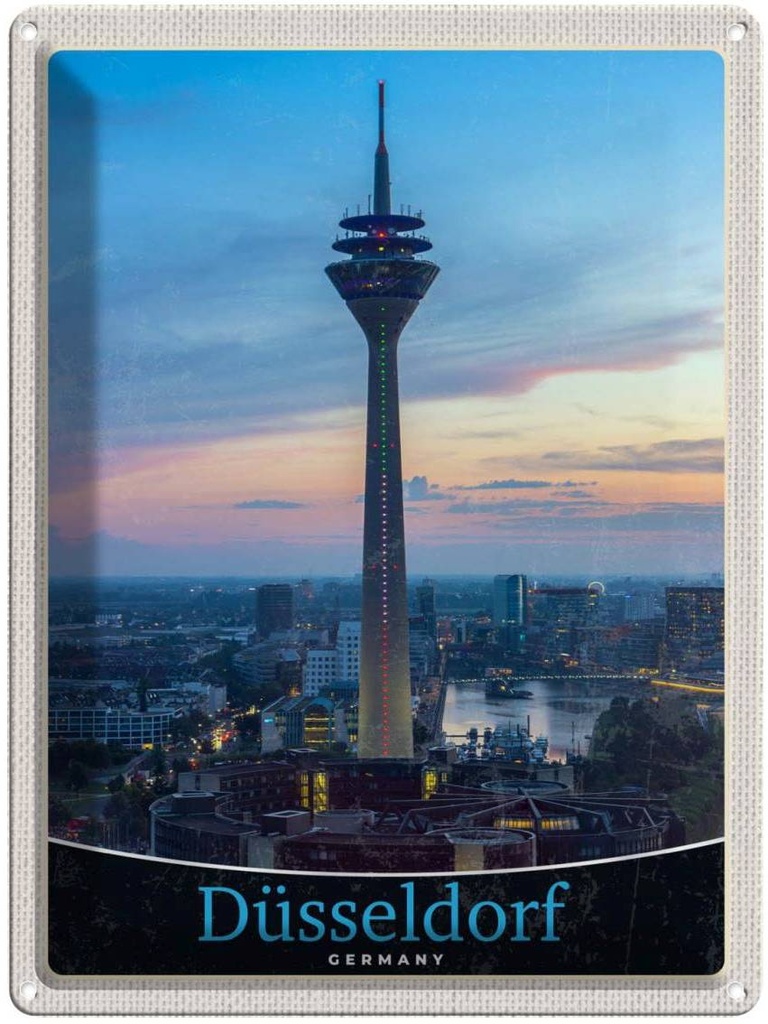 [LA-137347] Blechschild 40x30 cm Düsseldorf Fernseherturm Ausblick Trip Bildmotiv Reisemotiv Abenteuer Reisen Deutschland Urlaub