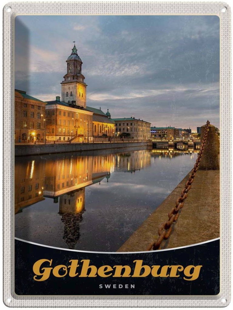 [LA-137357] Blechschild 40x30 cm Götheburg Schweden Häuser Architektur Abend Bildmotiv Reisemotiv Abenteuer Reisen Europa Urlaub
