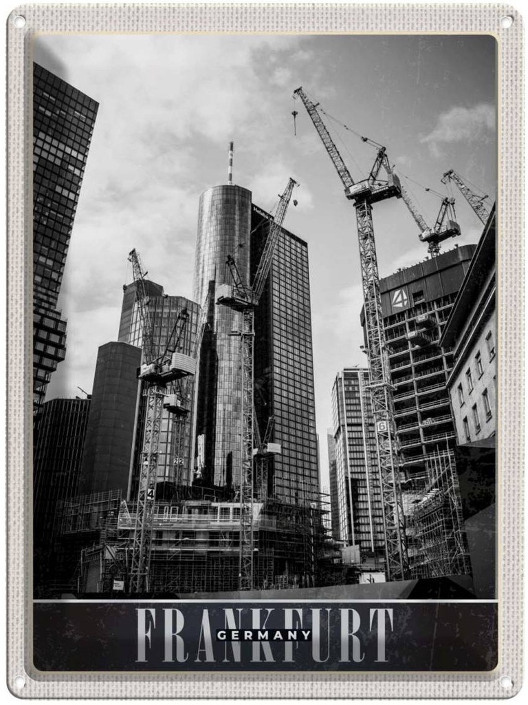 [LA-137363] Blechschild 40x30 cm Frankfurt Stadt Neubau Hochhaus Bildmotiv Reisemotiv Abenteuer Reisen Deutschland Urlaub