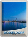 Blechschild 40x30 cm Düsseldorf Fluss Urlaub Stadt Brücke Turm Bildmotiv Reisemotiv Abenteuer Reisen Deutschland