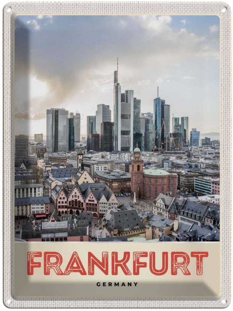 [LA-137365] Blechschild 40x30 cm Frankfurt Stadt Hochhäuser Altstadt Bildmotiv Reisemotiv Abenteuer Reisen Deutschland Urlaub
