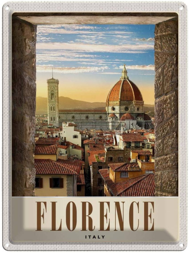 [LA-137366] Blechschild 40x30 cm Florence Altstadt Häuser Architektur Kirche Bildmotiv Reisemotiv Abenteuer Reisen Europa Urlaub