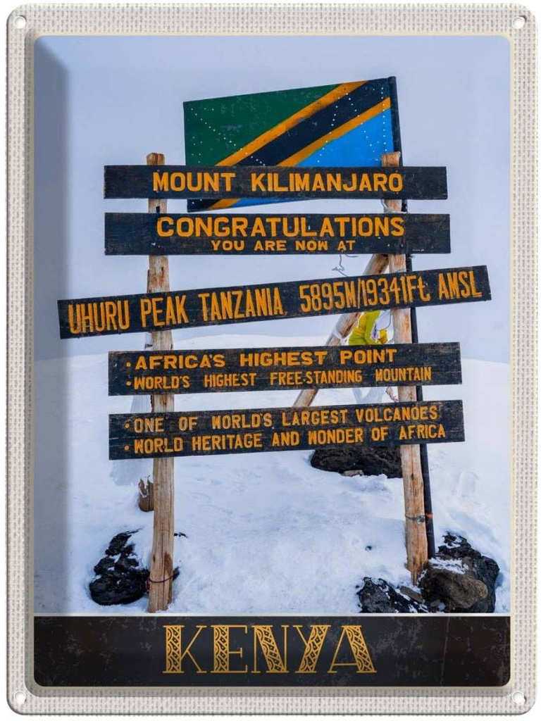 [LA-137371] Blechschild 40x30 cm Kenia Afrika Urlaub Mount Kilimanjaro 5895 M Bildmotiv Reisemotiv Abenteuer Reisen