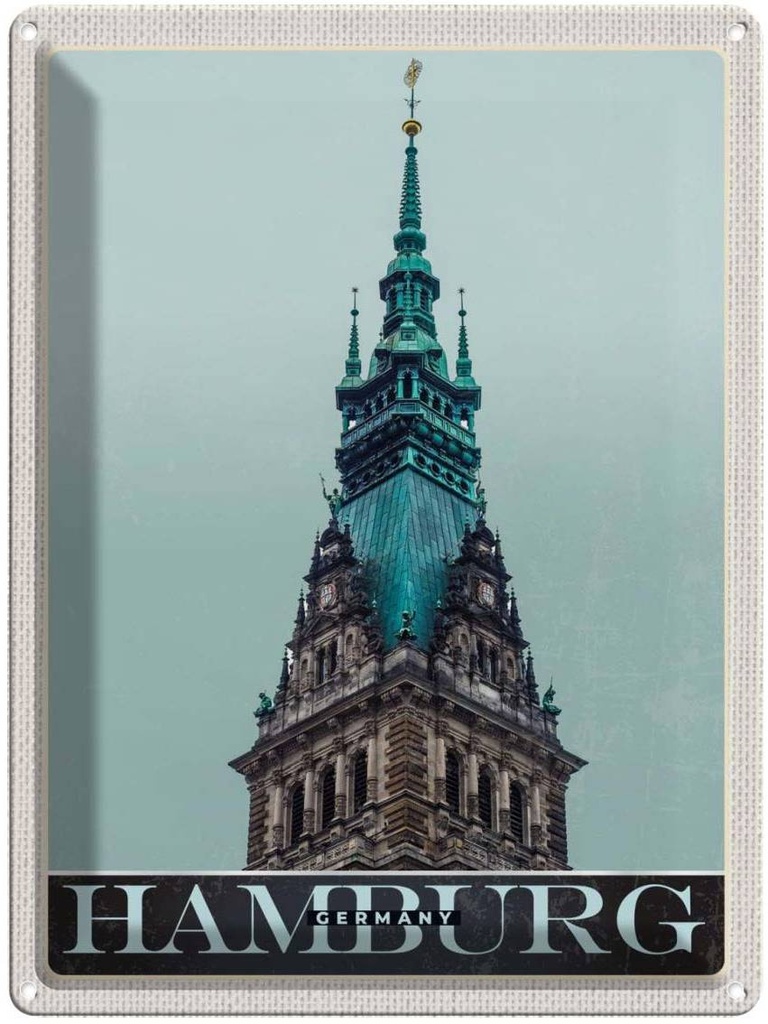 [LA-137376] Blechschild 40x30 cm Hamburg Deutschland Kirche Architektur Bildmotiv Reisemotiv Abenteuer Reisen Urlaub