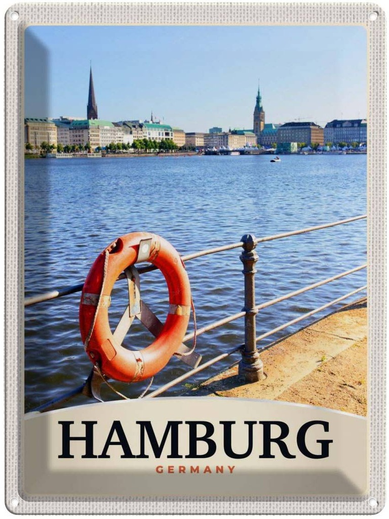[LA-137381] Blechschild 40x30 cm Hamburg Hafen Urlaub Deutschland Fluss Stadt Bildmotiv Reisemotiv Abenteuer Reisen