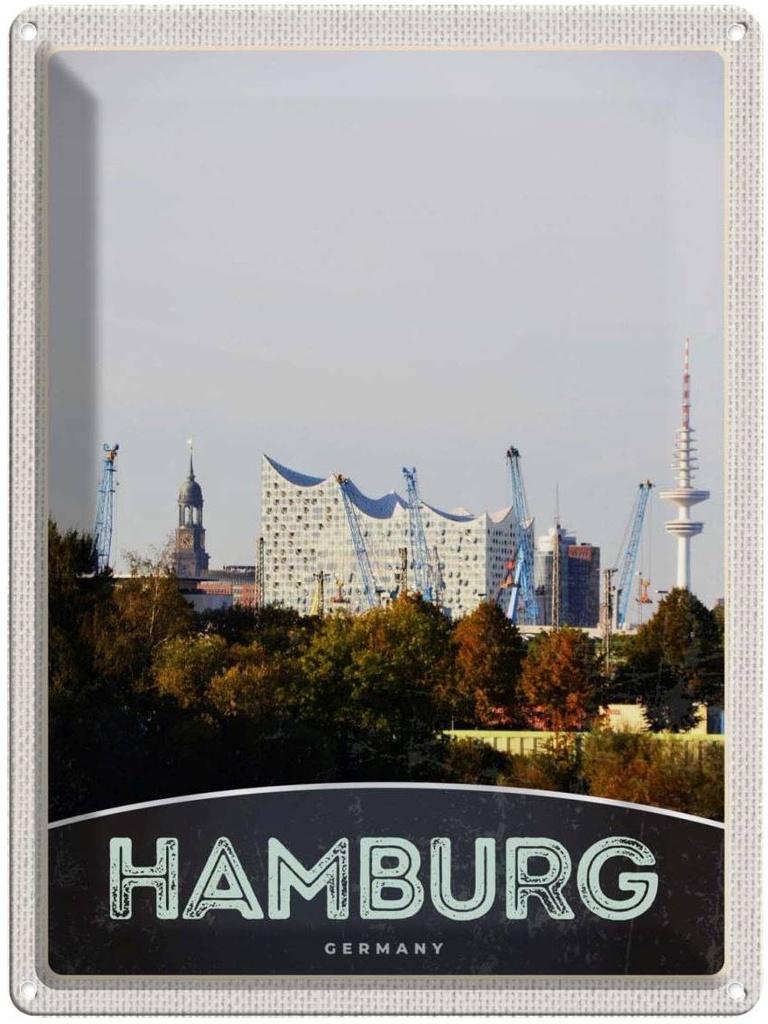 [LA-137383] Blechschild 40x30 cm Hamburg Stadt Urlaub Deutschland Hafen Natur Bildmotiv Reisemotiv Abenteuer Reisen