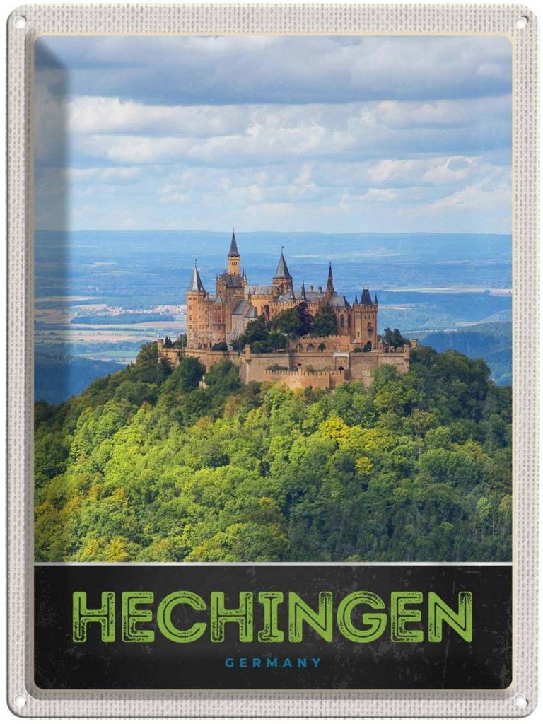 [LA-137385] Blechschild 40x30 cm Hechingen Aussicht Burg Hohenzollener Bildmotiv Reisemotiv Abenteuer Reisen Deutschland Urlaub