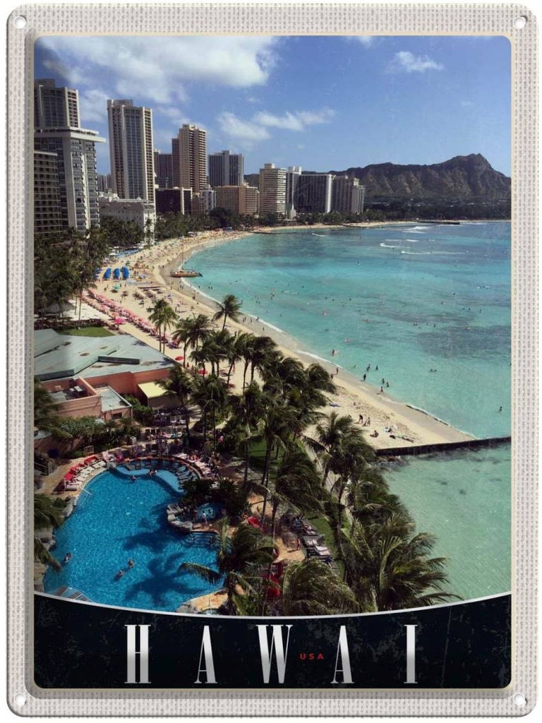 [LA-137386] Blechschild 40x30 cm Hawai Insel Urlaub Amerika USAStrand Bildmotiv Reisemotiv Abenteuer Reisen USA