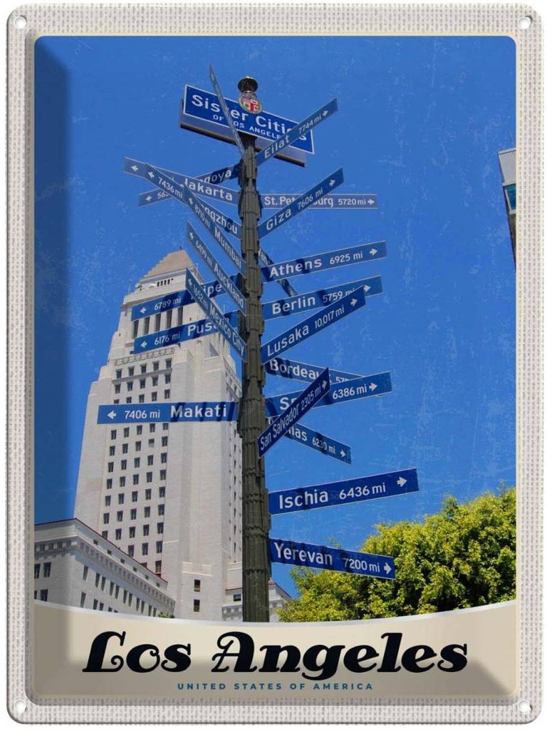 [LA-137400] Blechschild 40x30 cm Los Angeles Amerika USA Urlaub Sister Citis Bildmotiv Reisemotiv Abenteuer Reisen