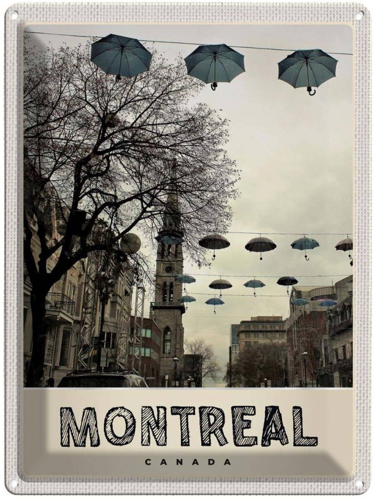 [LA-137409] Blechschild 40x30 cm Montreal Kanada Urlaub Europa Regenschirm Bildmotiv Reisemotiv Abenteuer Reisen Amerika USA