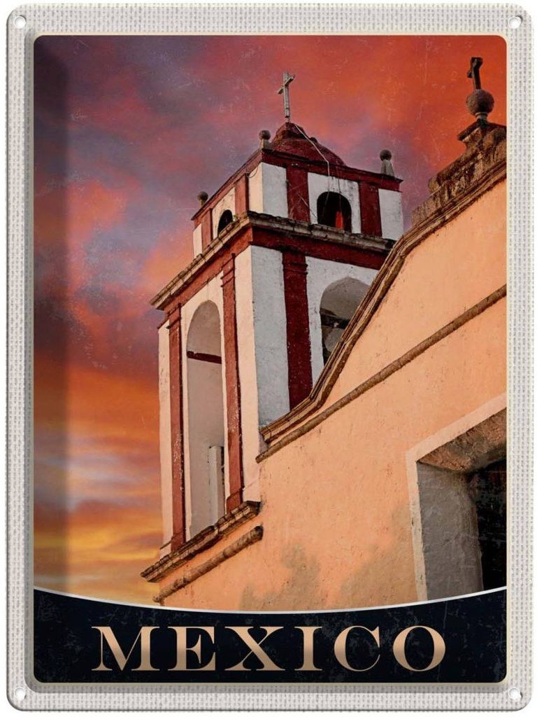 [LA-137411] Blechschild 40x30 cm Mexiko Amerika USA Urlaub Mittelalter Kirche Bildmotiv Reisemotiv Abenteuer Reisen